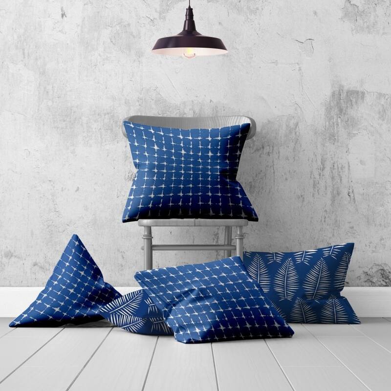 HomeRoots Set Of Three 20" X 20" Blue And White Blown Seam Gingham